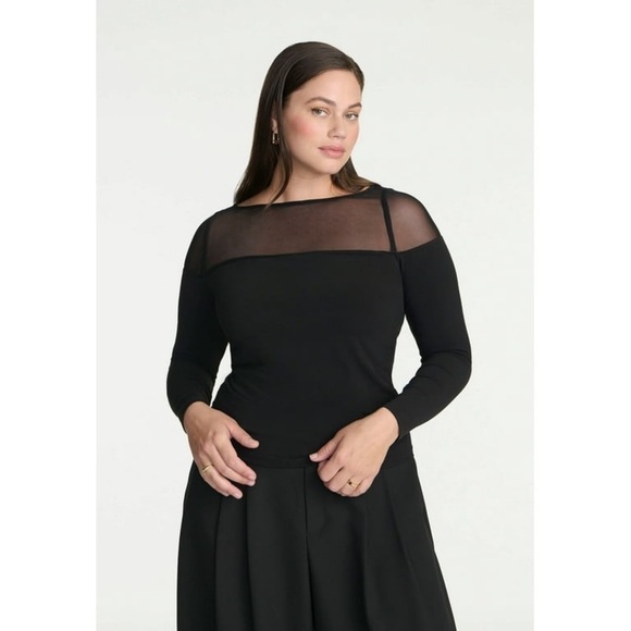 ELOQUII Elements Plus Mesh Panel Long Sleeve Top Black Onyx NWT 18/20 - Picture 1 of 5